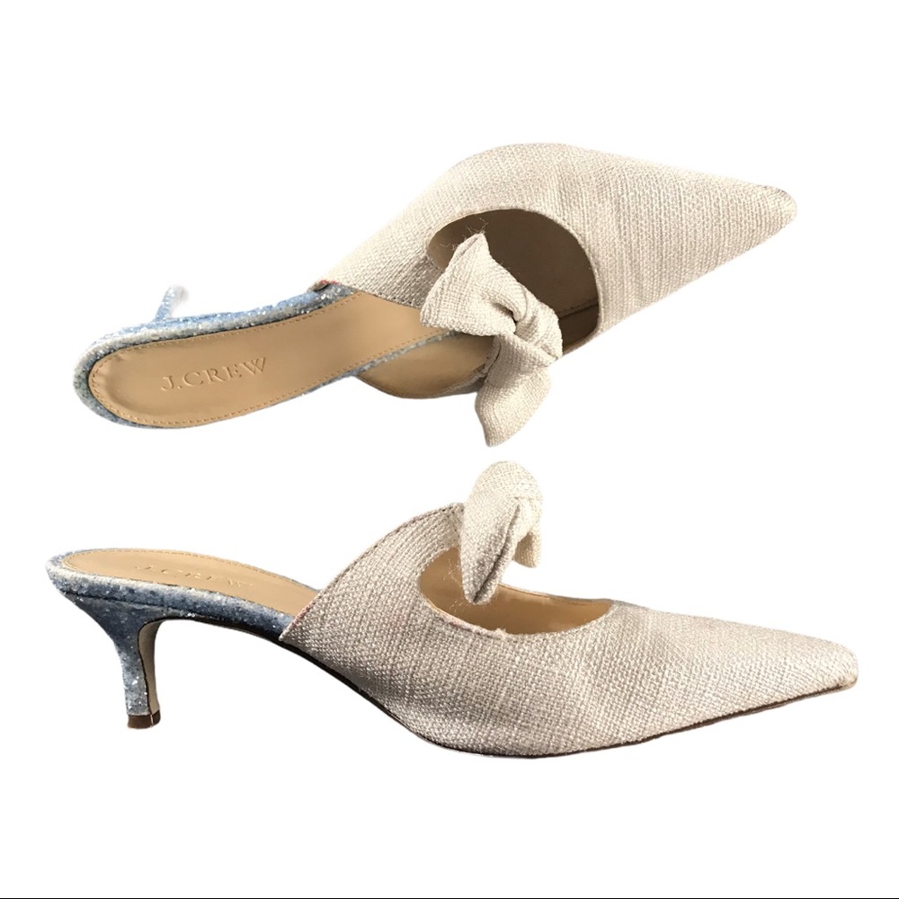 J. Crew Linen Tie Slide Heel Sophia Mules - Picture 8 of 11